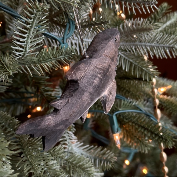 Wooden Shark Christmas Ornament Brown Fish Aquarium Marine Life Holiday Animal - Picture 3 of 6